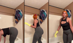 Yellow glove tub cleaning