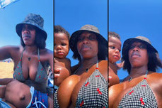 At the beach with my 4💖💖💙💙
