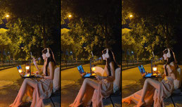 户外夜晚，沉浸式听歌