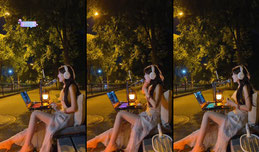户外夜晚，沉浸式听歌