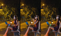 户外夜晚，沉浸式听歌