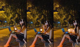 户外夜晚，沉浸式听歌