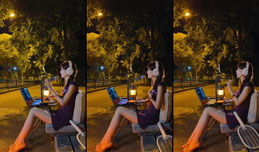 户外夜晚，沉浸式听歌