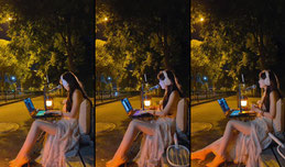 户外夜晚，沉浸式听歌