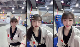 一级运动员正在踢腿