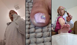 Eating pastries Home spaday self care #feet body scrub leg removal Grey coverage dye n MORE