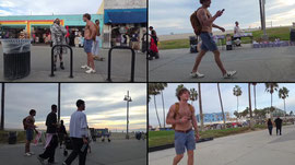 Shirtless MTN cold approaches in Venice beach