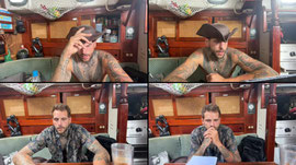 Crazy Rusty Man Living on a sailboat in miami.