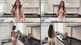 chica cocinando pizza y ensaladilla rusa 💗